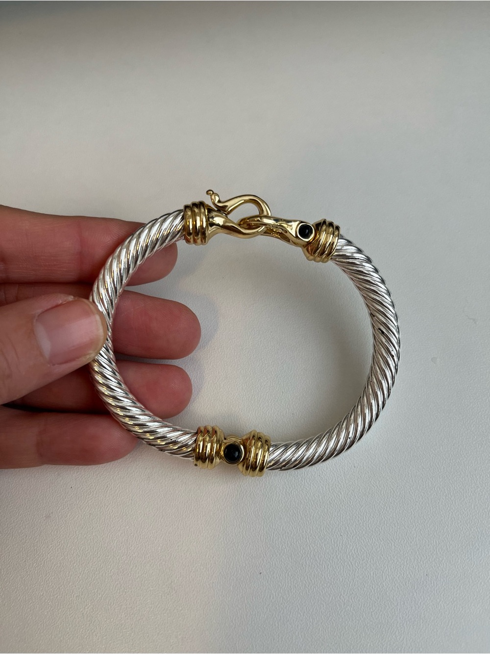 Silver Tone Rope Bracelet Gold Tone Buckle Chunky Bangle Cuff 7” - Picture 3 of 4